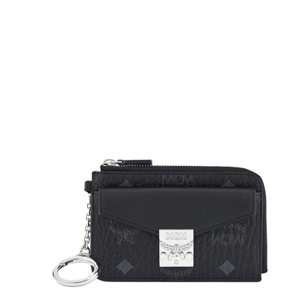 MCM unisex keychain zip up card case holder wallet visetos Logo monogram NWB